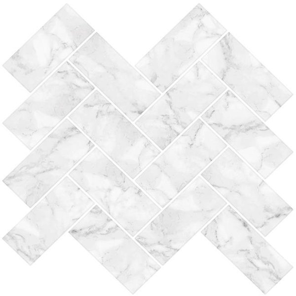 Inhome InHome NH2358 Herringbone Carrara Peel & Stick Backsplash Tiles - White NH2358